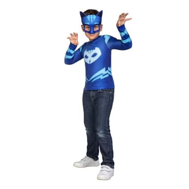 My Other Me Déguisement pour enfant de Catboy Pyjamasques avec t-shirt et masque en bleu, taille 3-4 ans. Développez les compétences félines avec cette tenue.