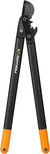 Fiskars Coupe-branches à lames franches pour bois vert, Système à crémaillère PowerGear II, Revêtement antiadhésif, Diamètre de coupe: 5 cm, Acier trempé, Longueur: 70 cm, Noir/Orange, L78, 1000584