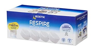 Bostik RESPIRE 4 Recharges Tablettes Déshumidificateur, Sans Colorant ni Parfum Maison, Appartement et Caravane, des Pièces Jusqu’à 25m², Recharges tabs 4x250g Absorbeur d’Humidité 30623618 Blanc