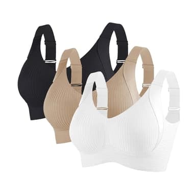 Brassiere Femme sans Armature,Lot de 3 Soutien Gorge sans Armature Col en V Anti-affaissement Push Up Brassière de Sport Invisible et Respirante Bretelles Réglables Brassière