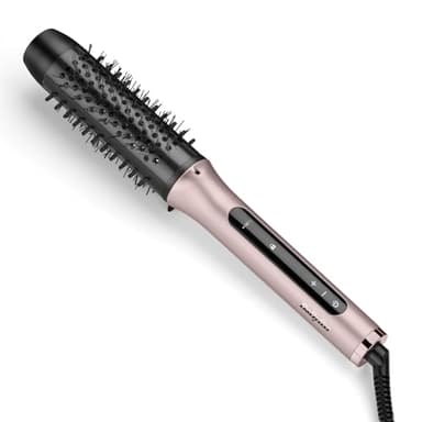 BaByliss Brosse Chauffante Volume Boost – NOUVEAUTÉ 2025, Brosse chauffante bouclante avec cylindre de 38 mm, Ionique anti-frisottis, 4 réglages de température, Multi-voltage, Rose/Noir, HSB200E