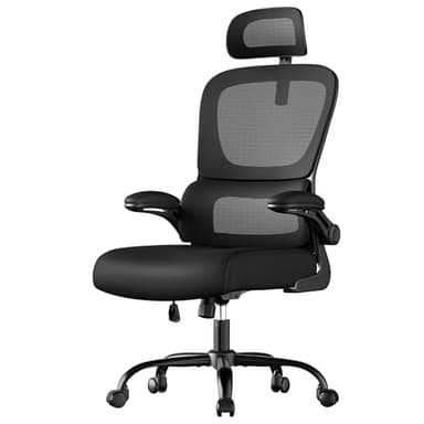 SONGMICS Chaise de Bureau, Chaise Ergonomique, avec Tissu en Maille Respirant à Double Couche, Soutien Lombaire Adaptatif, Appui-Tête Réglable, pour Bureau à Domicile, Noir d’Encre OBN041B01
