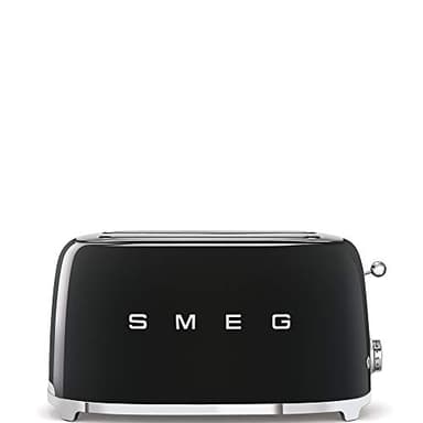 Smeg, Grille-pain 4 Tranches TSF02BLEU, 2 Fentes 36 mm, 6 Niveaux de Brunissage, Fonction Chauffage, Décongélation et Bagel, Éjection Automatique du Pain, Ramasse Miettes, 1500 W, Noir