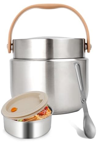 Ezvsevuo Récipien Alimentaire Chaud 1200ml, Boite Alimentaire Isotherme en Acier Inoxydable, Gamelle Isotherme avec Cuillère Pliante, Termosse Repas Chaud pour École, Bureau, Extérieur (Argent)