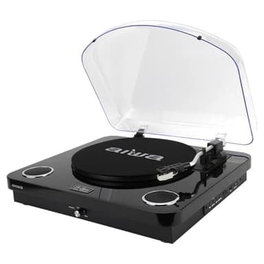 AIWA – Tourne-Disque LPS-25BK | 3 Vitesses 33/45/78 Tours; Bluetooth 5.4; Haut-parleurs intégrés 2×5W; USB/Audio RCA; Radio FM, Couleur Noir