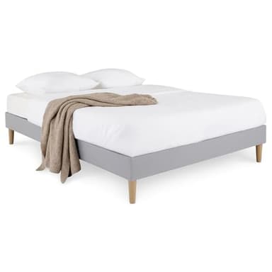 IDIMEX Sommier tapissier Brest 160 x 200 cm Structure en Bois et revêtement en Tissu Gris, Cadre de lit avec Pieds et sommier à Lattes déhoussable pour 1 Personne