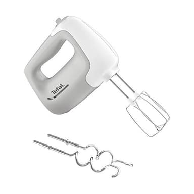 Tefal HT450B Prep'Mix Batteur | 450 W | 5 Vitesses | 2 Fouets et 2 Crochets Pétrisseurs en Acier Inoxydable | Mixeur Polyvalent | Accessoires Compatibles Lave-vaisselle | Blanc/Gris