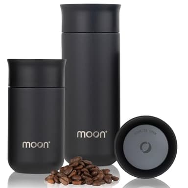 Moon Tasses de voyage à 360° | Version S-2 pour une meilleure performance thermique et facile à nettoyer – Tasse à café de voyage 100% étanche – Flasques pour boissons chaudes et froides (500 ml)