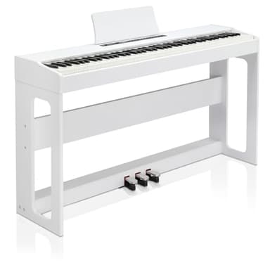 Bonnlo Domicile Piano Numérique 88 Touches Pondérées, Piano Électrique avec MIDI-USB, Bluetooth et Haut-Parleurs Stéréo, Action du Marteau, Clavier électrique Fullsize pour Débutant,133x42x30cm, Blanc