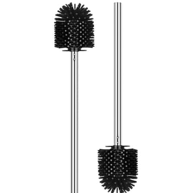 EINESIN Brosse WC Classique 2 Pièces, Brosse WC en Silicone, Manche en Acier Inoxydable, Tête de Brosse Noire 7CM