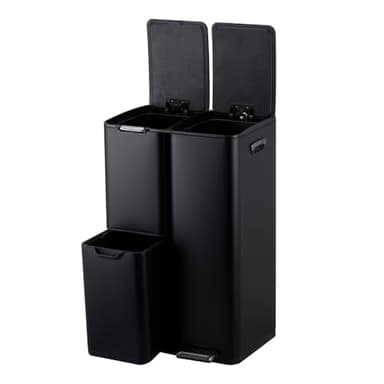 Bayt Poubelle Cuisine - Poubelle 60 Litres - Poubelle à Pédale 60L - Tri des Déchets 3 Compartiments - Corbeille à Pédale Inox - Noir