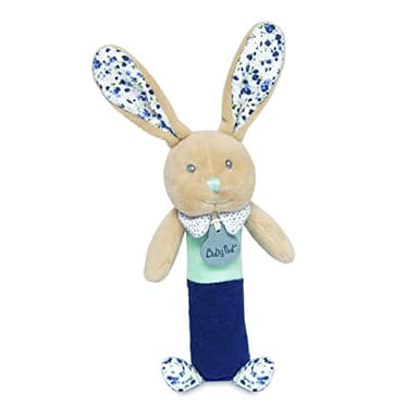 BABY NAT' - Lapin Poupi Marine avec Fonction Pouet - Jouet Éveil Bébé 16 cm en Peluche Douce Facile à Attraper - Compagnon Naissance Garçon Fille - Cadeau Bébé Réconfortant et Lavable - BN0605