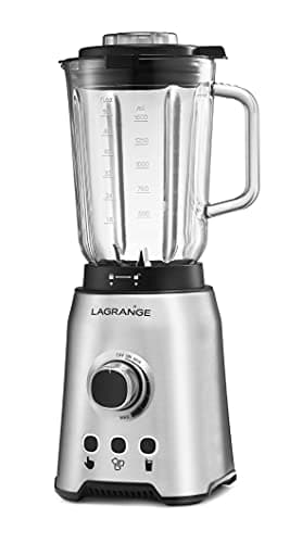 LAGRANGE, Blender Inox, 1200 W, 2 L, Bol en verre thermoresistant, 6 lames en inox, Molette de réglage de la vitesse, 3 programmes, 609021