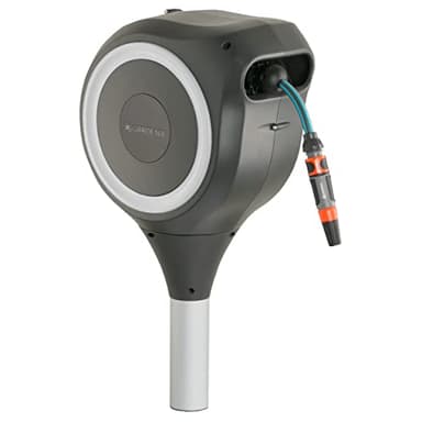Gardena Enrouleur de Tuyau sur Pic Rollup M (Blanc) – Longueur 20m – Ø13mm – Garantie 5 Ans – Dévidoir pivotant à 360° – Kit Complet avec Lance, raccord, Tuyau et pic métallique (18616-20)