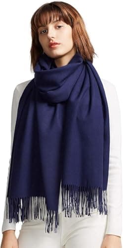 MaaMgic Echarpe Femme Hiver Cachemire Grosse Echarpe Poncho Chaude Foulard Grande ChâLe Scarf Idee Cadeau Femme Coton Multicolore avec Franges 200 × 70 cm Bleu marine