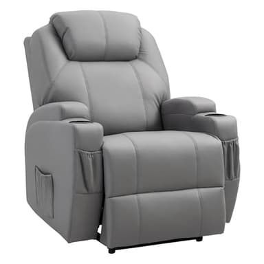 HOMCOM Fauteuil de Massage Inclinable, Chaise de Relaxation avec Dossier et Repose-Pied électrique réglables revêtement synthétique pour Salon, Chambre, Cinéma Maison Gris