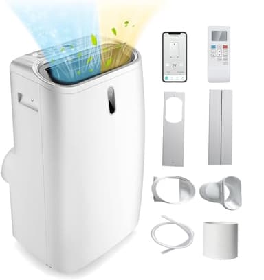 GOPLUS Climatiseur Mobile 16000BTU 4,7kW 5 en 1 Fonction de Refroidissement, Chauffage, Déshumidification, Ventilation, Mode Nuit, Minuterie 24H, Contrôle Télécommande/Écran, 45-50㎡, R290