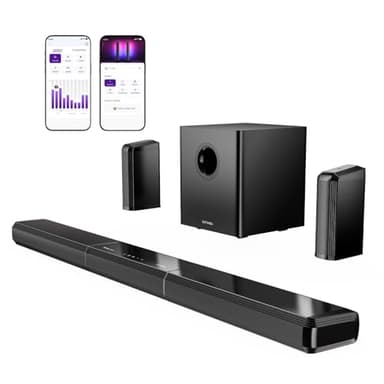 ULTIMEA Barre de Son TV 9.1 canaux avec 2 Enceintes arrière, système détachable, Caisson de Basses 6,5″, Barre de Son RGB, 470W en Puissance de crête, HDMI/Opt/AUX/BT, Apollo S90