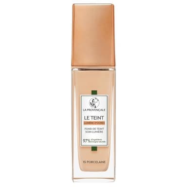 La Provençale - Le Fond de Teint Soin Lumière - 97% d'ingrédients d'origine naturelle - Couvrance Moyenne - Tous Types de Peaux - À l'Huile d'Olive Bio AOP Provence - Teinte : 15 Porcelaine - 30 ml