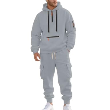 Survêtement Homme Hiver Veste à Zip avec Capuche Pantalon Jogging à Poche Ensemble 2 Pièces Chaud et Confortable Ensemble Homme Ensemble Jogging Homme