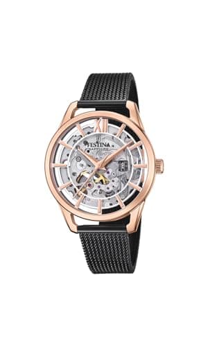 Festina Montre Automatique Femme Acier Inoxydable 316L Noir - Montre Femme - Verre Saphir Haute résistance F20628/3