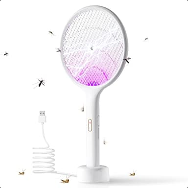 YISSVIC Raquette Electrique Insectes, Raquette Anti Moustiques 4000 V Rechargeable avec Base de Chargement Contre Moustiques Mouches Insectes Volants