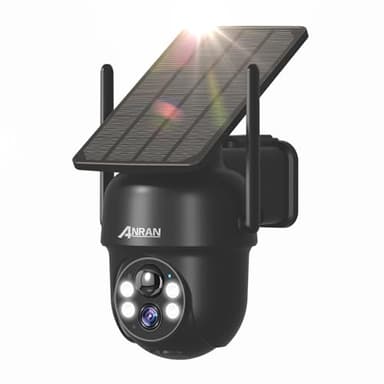 ANRAN 3K 5MP Caméra Surveillance WiFi Exterieure sans Fil Batterie, Panneau Solaire Intégré, Surveillance 360°, Vision Nocturne Couleur, Alarme Lumineuse et Sonore, Audio Bidirectionnel, Q04 Max Noir