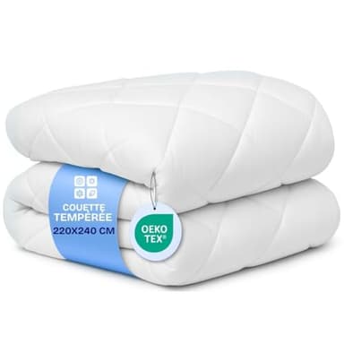 DREAMWAY Couette 220x240 cm Tempérée – Microfibre Douce 300gsm, Rembourrage Polyester pour Mi-Saison, Respirante et Hypoallergénique, Certifiée Oeko-Tex - 2 Personnes