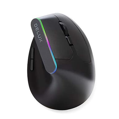 DeLUX Souris Ergonomique sans Fil Silencieuse, Souris Ergonomique Verticale, Souris Ergonomique Droitier, 6 Boutons et 1600 DPI, Taille M, pour Réduisant la Main et du Poignet (M618C-Noir)