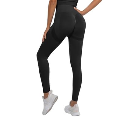Lishang Legging Anti Cellulite Compression 3D Femme Plumi Legging de Sport Femme Push up Butt Lift Pantalon de Sport Yoga Taille Haute sans Couture Noir Profond M