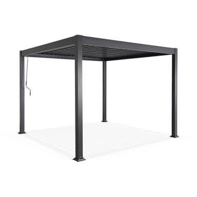 AirDay - Pergola bioclimatique 3 x 3 m - Tonnelle autoportante de Jardin avec Lames orientables Pleine Largeur, Structure Aluminium Anthracite, abri terrasse Design 9m2, évacuation d'eau par poteaux