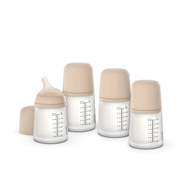 Suavinex, Pack 4 Biberons Anti-Colique Zero Zero, Tétine à Débit Adaptable (A) en Silicone, Bébés +0 Mois et Nouveau-nés, Spécifique Allaitement Maternel, Lait Maternel et Poudre, 180 ml, Light