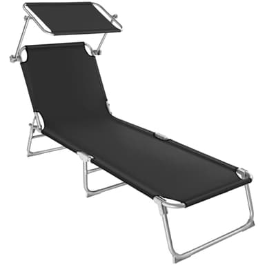 TecTake® Chaise Longue Pliante Portable Bain de Soleil Jardin Exterieur avec Pare Soleil Chaise Longue inclinable Transat de Plage Relax Jardin Camping Salon de Jardin Exterieur - Noir