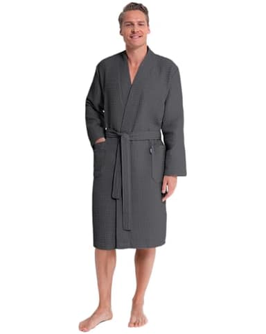 Twinzen - Peignoir de Bain Homme Gauffré 100% Coton - Peignoir Nid Dabeille - Léger, Doux et Absorbant - Gris Foncé - XXXL