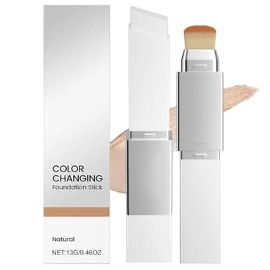 SUJEBKC fond de teint stick Changeant Couleur,BâTon Fond Teint LéGer à Double TêTe,CrèMe Couvrante 2 En 1 Avec Pinceau,Convient à Tous Les Types De Peau(Couleur naturelle)