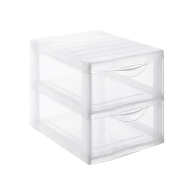 SUNDIS Orgamix, petite tour de rangement en plastique transparent, 2 tiroirs format papier A4, hauteur 25,5 cm, superposable, idéale rangement bureau, cours, documents, fournitures