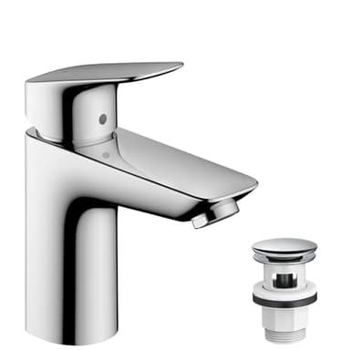 hansgrohe Logis - Mitigeur de lavabo avec vidage Push-Open, Robinet de salle de bain avec hauteur sous bec 93 mm, économie d'eau (EcoSmart), Chromé, 71107000