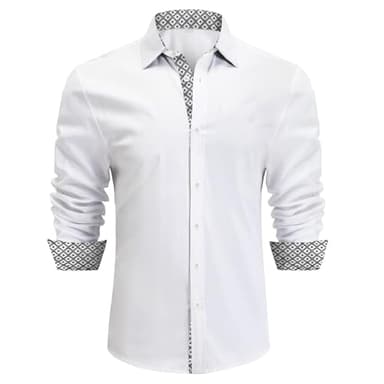 Misfuso Chemise Homme Mariage Manche Longues Chemise Business Formelle Chemise Casual Slim Regular Fit Blanc XL