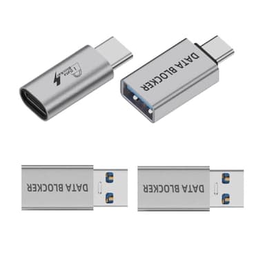 cablecc Lot de 4 bloqueurs de données USB mâle vers femelle Type-A vers USB-C uniquement pour la charge. Élimine les risques de données pendant la charge. Protection anti-piratage.