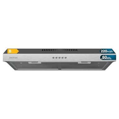 Cecotec Hotte Aspirante 60cm Wide Bolero Flux CM 602200 Inox B. Suction Power 220m3/h, 70W Motor, Low Consumption, Mechanical Control, 3 Power Levels, Stainless Steel Finish