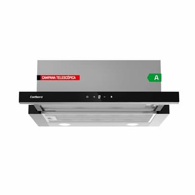 Corberó - Hotte télescopique | 90 cm | ANETO960X | Débit 600 m3/h | Puissance 165 W | 3 vitesses | Filtre aluminium 3 couches | Filtre carbone | Efficacité énergétique A, acier et noir