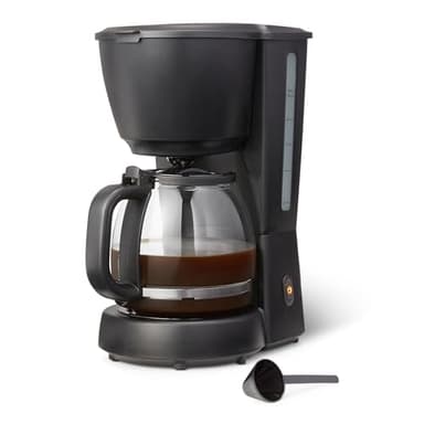 Amazon Basics Machine à café filtre, carafe en verre de 1,25 l/10 tasses, garde au chaud pendant 29 min, 1 000 W, noir, prise européenne