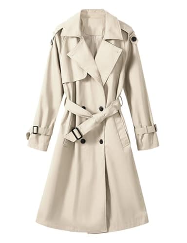 Tuopuda Trench Femme Printemps Automne, Trench Coats Double Boutonnage, Blazer Manteau Jacket Long Col Rabattu Classique Coupe Vent Veste OL Bureau Affaires Outerwear Léger Casual, Beige, M
