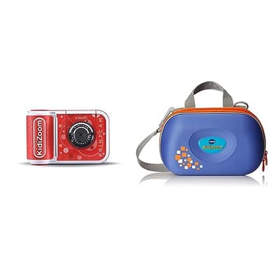 VTech - KidiZoom Print Cam Rouge, Appareil Photo Enfant à Impression Instantanée & - Sacoche Transport KidiZoom Bleue, Accessoire Appareil Photo Enfant avec Compartiments de Rangement, Bandoulière