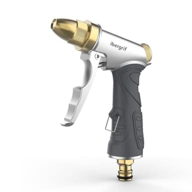 Ibergrif M20284 Pistolet d'arrosage avec buse en laiton, avec buse 4 modes d'arrosage, pour laver les voitures, les animaux domestiques, arroser le jardin