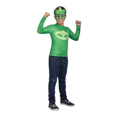 My Other Me Déguisement Gekko Pyjamasques pour enfant vert avec t-shirt et masque, taille 3-4 ans, parfait pour les petites aventures reptiliennes à la maison