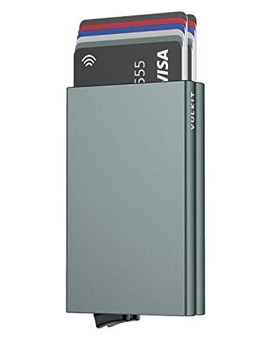 VULKIT Alpha Porte Cartes de Crédit Metallique Double Etui Porte Cartes Bancaires RFID Anti Piratage Aluminium Portefeuilles et Porte-Cartes Homme ou Femme pour 10-14 Cartes Gris Sidéral