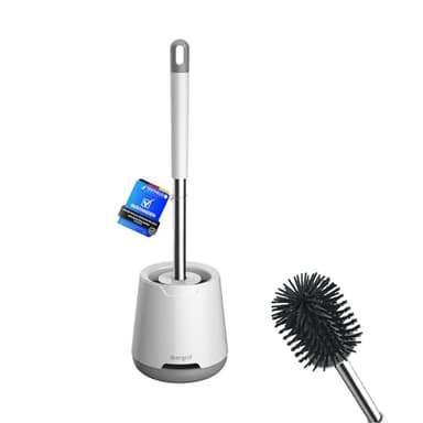 Ibergrif Brosse WC Silicone - Brosse Toilette et Supports, Anti-Goutte, Antibactérienne, Balai WC Ventilée, Séchage Rapide sans Odeur, Balayette WC Montage Mural/au Sol, Salle de Bain et WC, Blanc