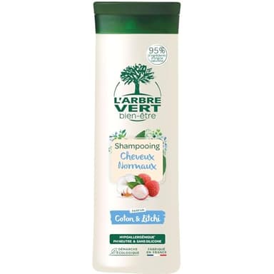 L'Arbre Vert Bien-être Shampooing Cheveux normaux Parfum Coton et Litchi - Hypoallergénique - pH Neutre et Sans Silicone - 95% d'ingrédients d'origine naturelle - 250mL