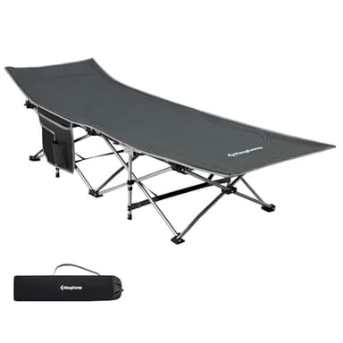 KingCamp Lit de Camping Pliant Ultra léger, Lit de Plage Pliable avec Poche, Lit de Camp Portable Stable et Robuste Charge Max 120kg pour Camping Beach Pêche Jardin Randonnée Intérieur Extérieur Gris